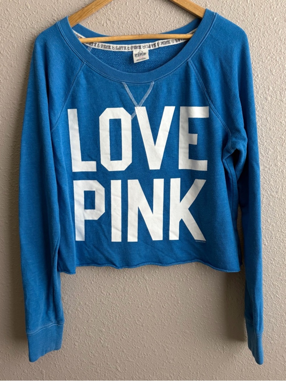 Victoria’s Secret PINK Blue Long Sleeve Drapey Love Pink Pullover Sweatshirt